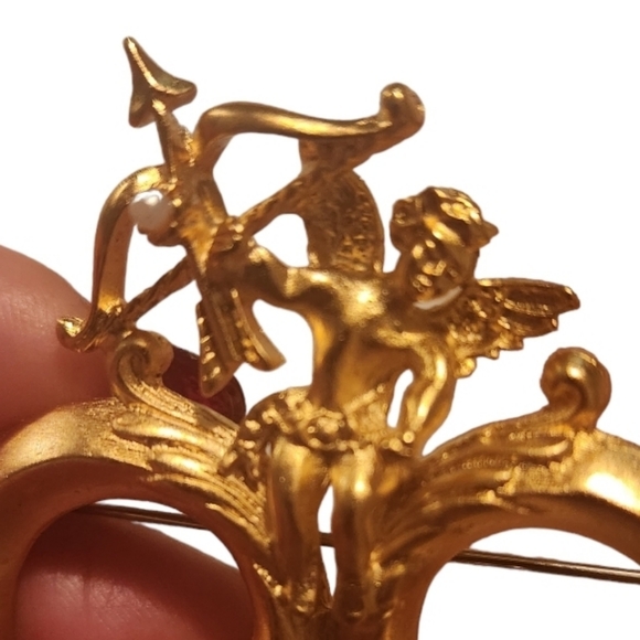 Vintage Goldtone Faux Pearl Heart Brooch Pin X-large - Picture 2 of 7